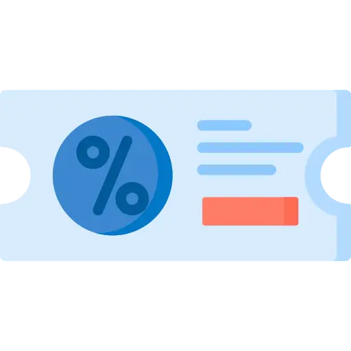 ícone animado de um bilhete azul com um sinal de percentagem