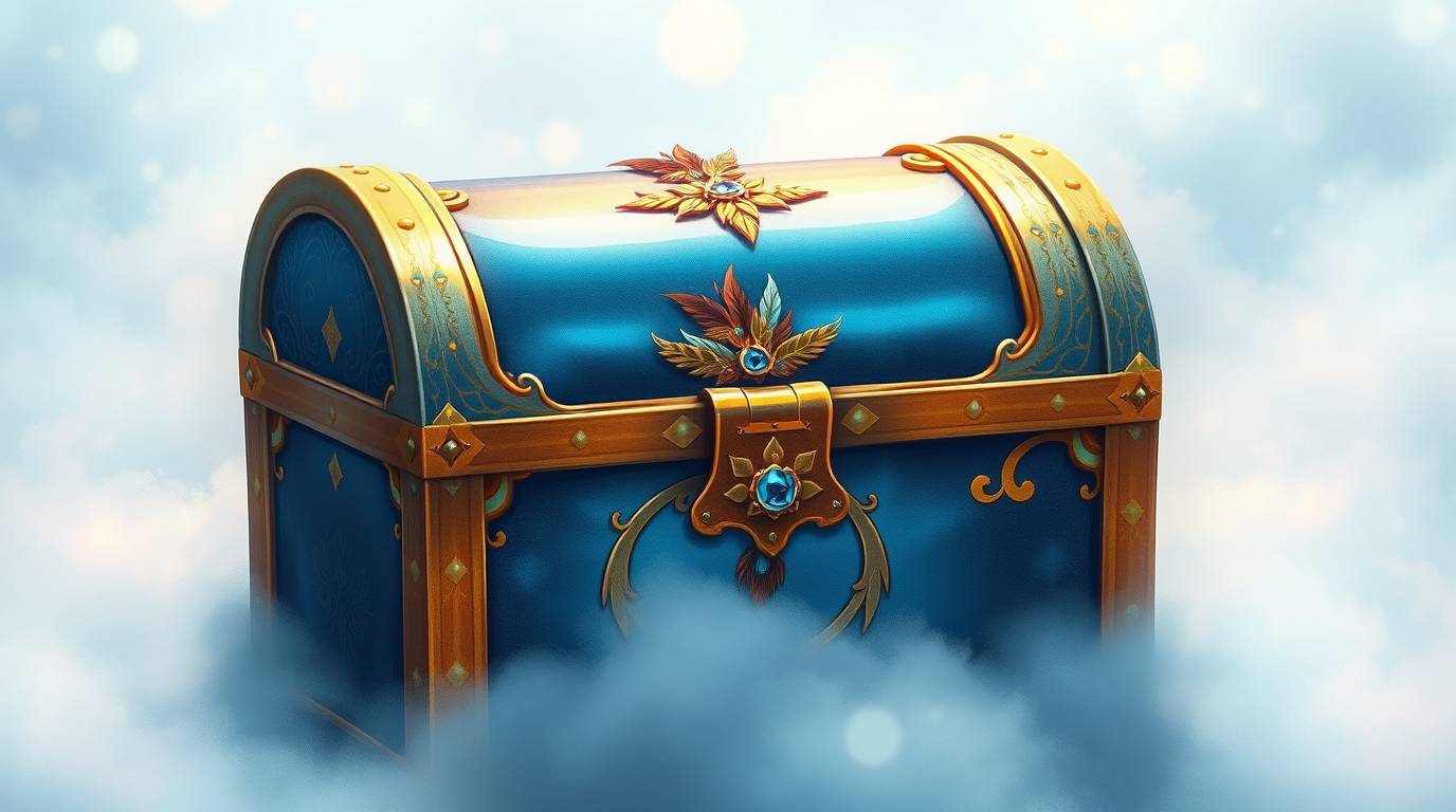Ilustração de um banner de bónus dourado da lootbox do Vulkan Vegas