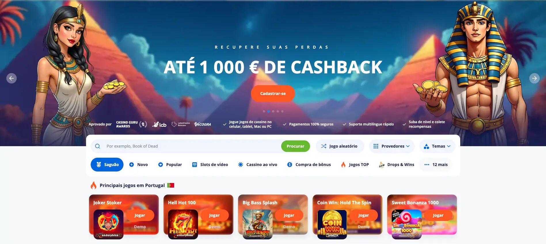 Ilustração de um bónus de cashback do Vulkan Vegas e de jogos de casino populares